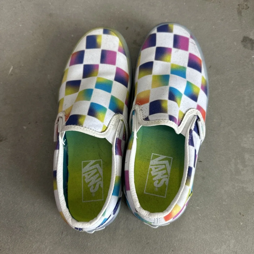 NEW Vans X Cultivate Care Rainbow Checkered Classic Slip On Women 7/Mens 5.5‎